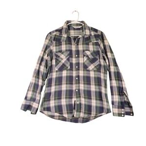 Dakota by Five Brother Flannel Mens Green Plaid Western Medium Snap Shirt USA
